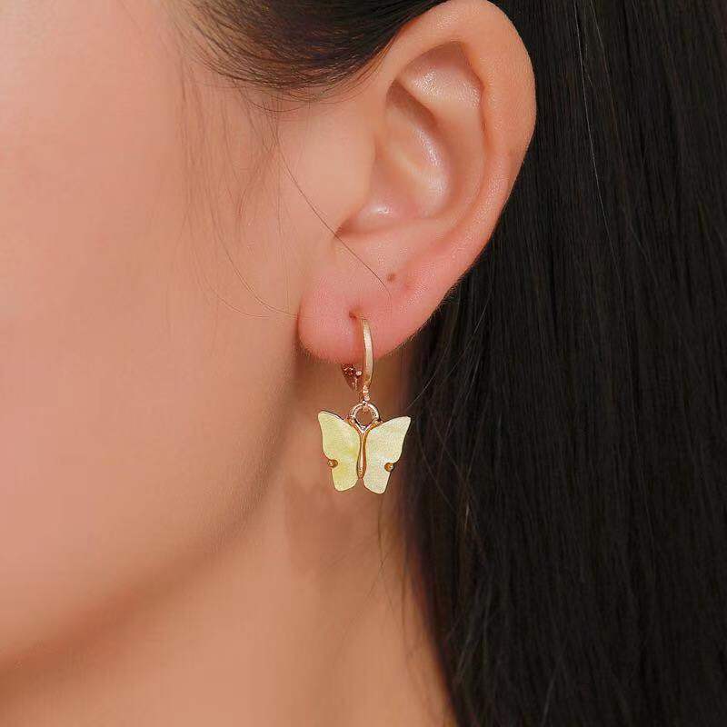 Fashion Candy Color Butterfly Earrings For Women Korean Insect Acrylic Charm Stud Earring Girls Indian Jewelry Wholesale