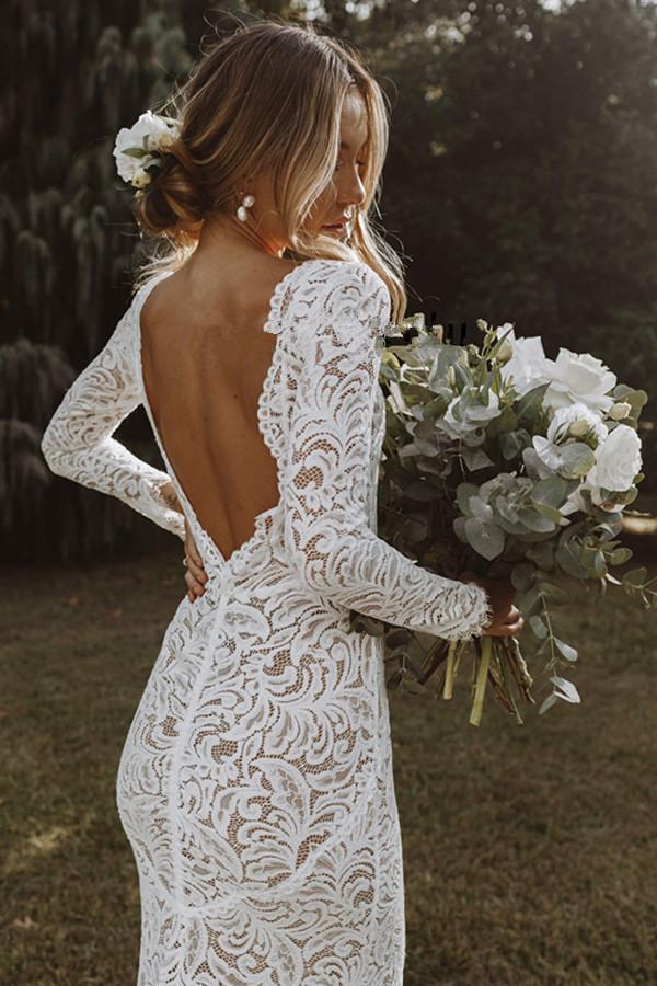 Backless Lace Mermaid Wedding Dresses 2021 Long Sleeves Country Style Bridal Gowns Custom Made Bohemian robes de mariée