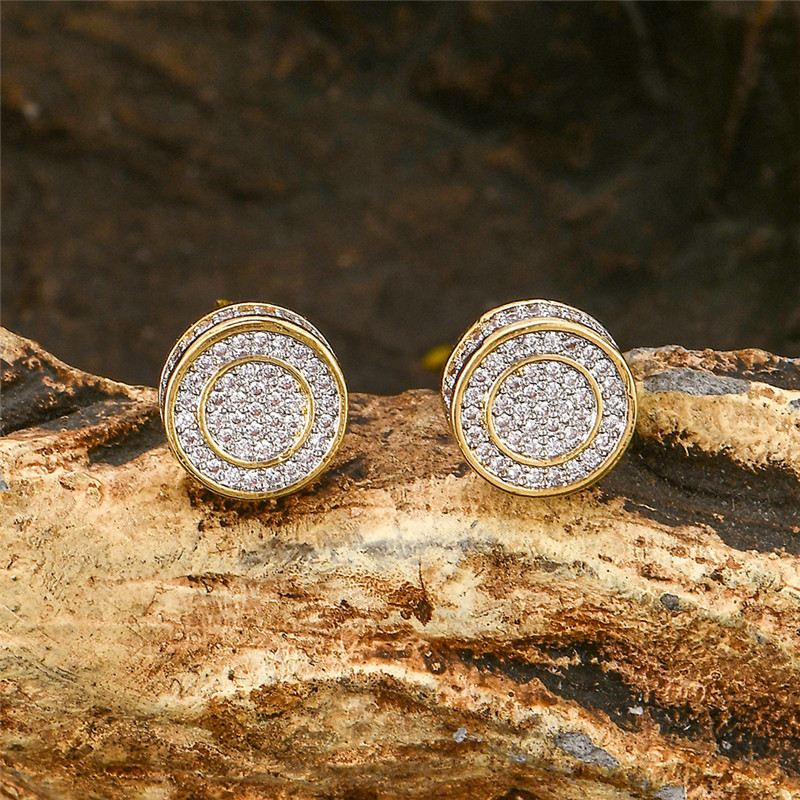 Unisex Women Mens Earrings Hip Hop Gold Plated CZ Diamond Square Stud Earings Iced Out Bling CZ Rock Punk Wedding Gift