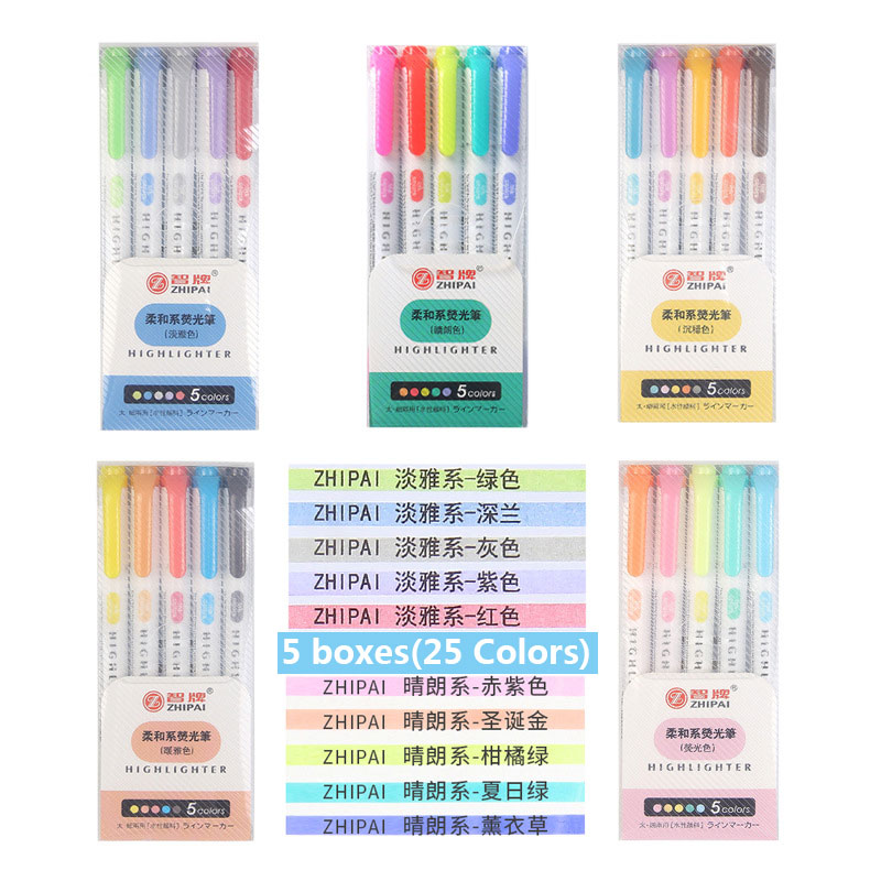 Highlighters 25 Colors/box Mildliner Highlighter Pen Fluorescent Markers Double Headed Art Marker Supply Japanese Stationery