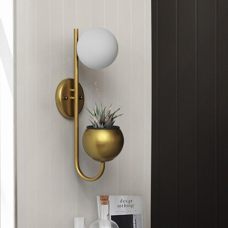 Nordic wrought iron glass wall lamp vintage creative Plant LED Wall Light Fixtures Restaurant bar aisle sconce Luminaire