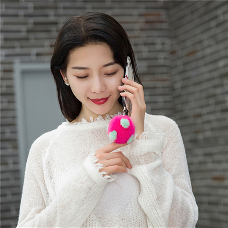 6cm Real Mink Fur Fruit keyring Pompom Ball Doll Toy Bag Charm Key Chain Accessories Phone Purse Handbag