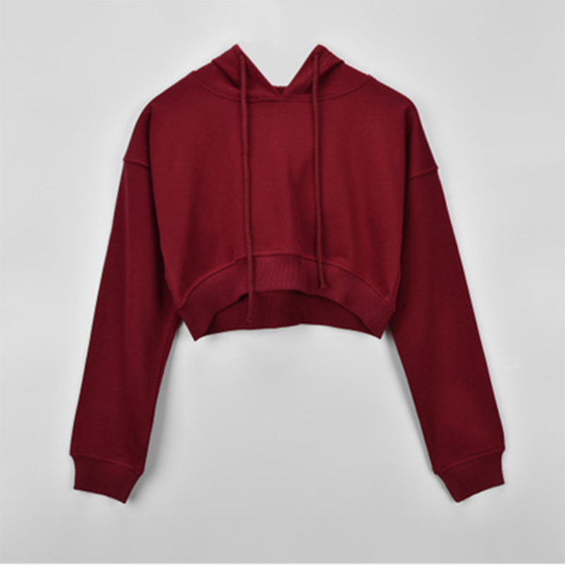 Solid Gray Hooded Crop Top Women's Sweatshirt Long Sleeve Lace Up Women Hoodies Sexy Autumn Fashion Female Clothes