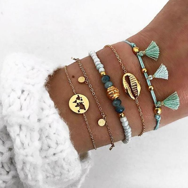 Gold color Bohemian Handmade 5 layers map shell bead Bracelet Sets Women 2020 New Rope Chain Bracelets Retro Jewelry Accessories
Gold color Bohemian Handmade 5 layers map shell bead Bracelet Sets Women 2020 New Rope Chain Bracelets Retro Jewelry Accessories