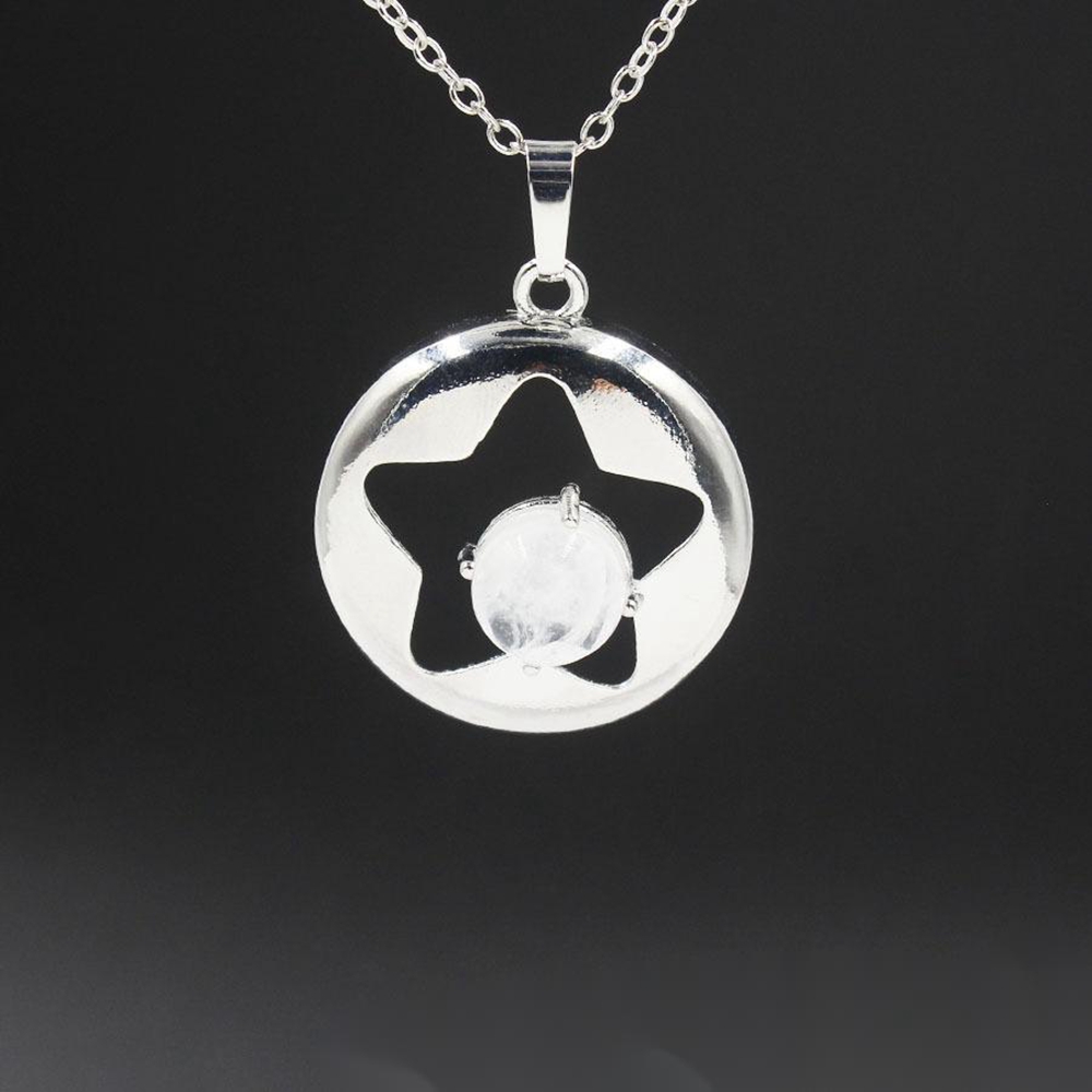 QIMOSHI Natural Stone Star Pendant Necklace for Women Girl Birthstone Crystal Chakra Yoga Druzy Romantic Friendship Jewelry