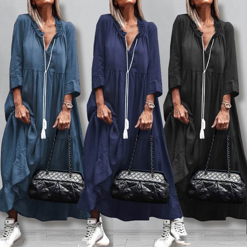 ZANZEA Autumn Maxi Long Dress Fashion Denim Blue Sundress Women Vintage Ruffles Party Vestidos Casual Solid Loose Dresses Femme, Black
ZANZEA Autumn Maxi Long Dress Fashion Denim Blue Sundress Women Vintage Ruffles Party Vestidos Casual Solid Loose Dresses Femme, Black