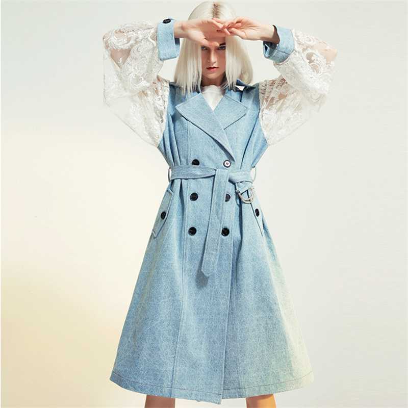 2020 Spring Autumn Long Trench Coat Women Fashion Lace Splice Denim Coat Windbreaker Women England Elegant Ladies Overcoat H147, Denim blue
2020 Spring Autumn Long Trench Coat Women Fashion Lace Splice Denim Coat Windbreaker Women England Elegant Ladies Overcoat H147, Denim blue