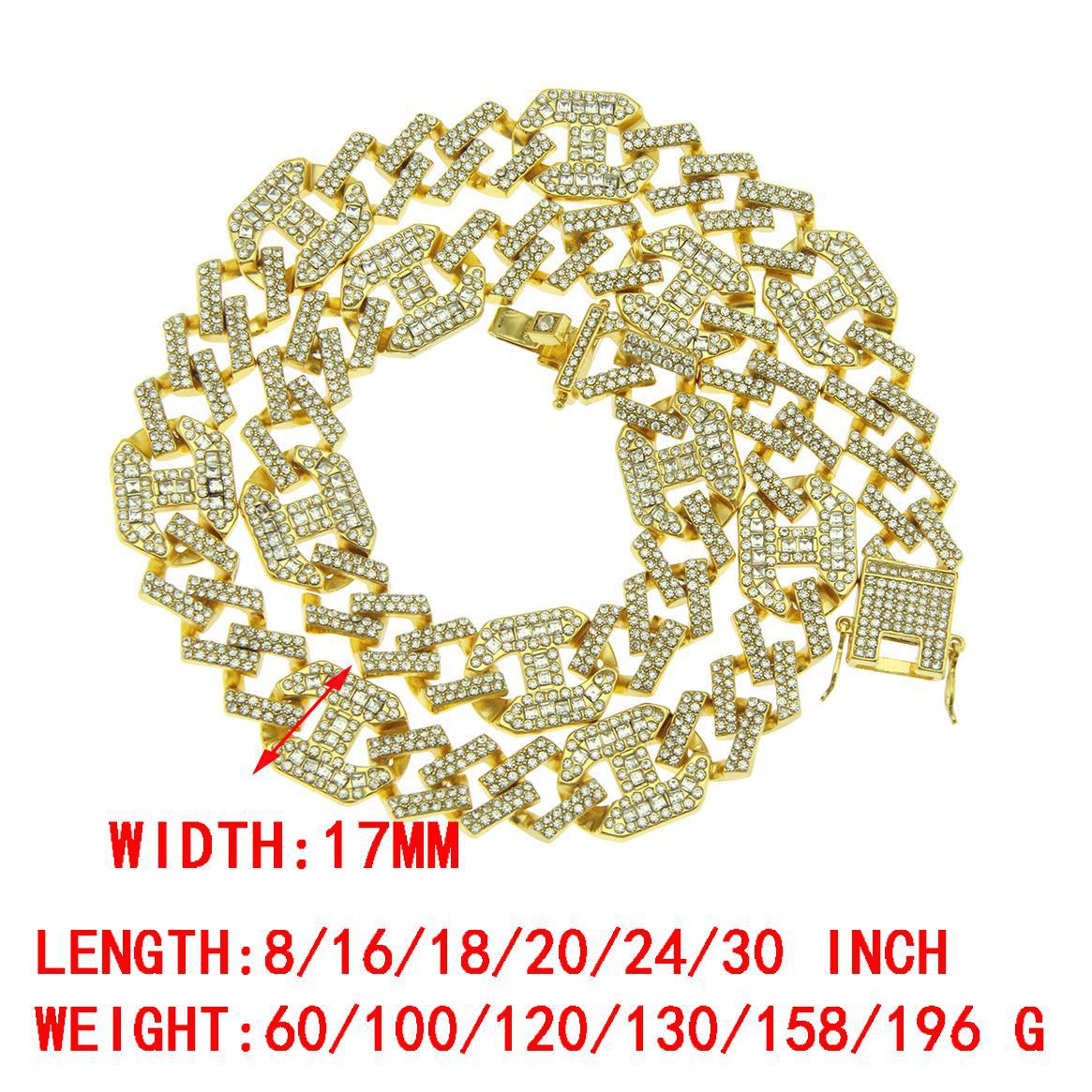 17mm Personalized Hip Hop Mens Gold Bling Diamond Cuban Link Chain Choker & Long Necklace Bracelet Masculina Bijoux Jewelry Chains for Men