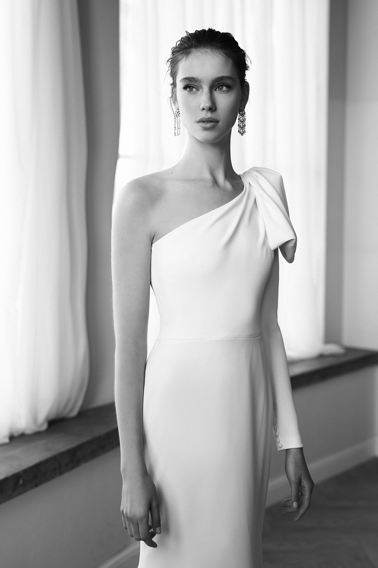 lihi hod mermaid wedding dresses simply satin one shoulder long sleeve backless wedding dress bridal gowns vestidos de noiva