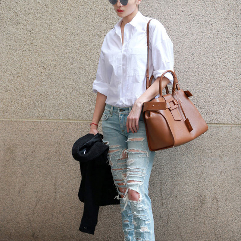 Flectit Casual Chic Women White Shirt Basic Collar Button Down Long Sleeve Boyfriend Blouse Spring Summer Tops Outfit * 200923