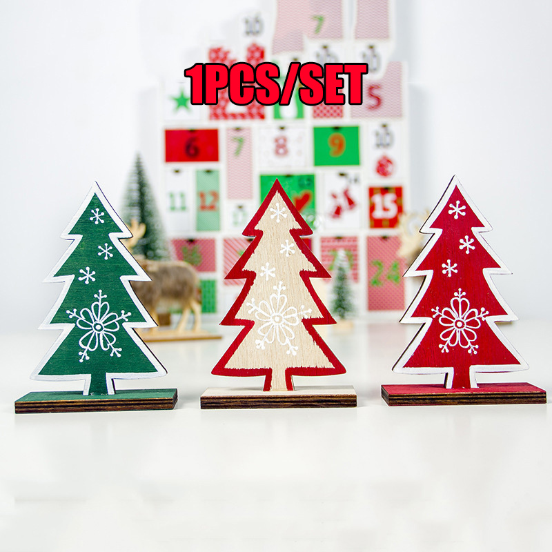 

Cute Christmas Table Top Decorations Exquisite Christmas Wooden Painted Snowflake Tree Ornaments MU8669