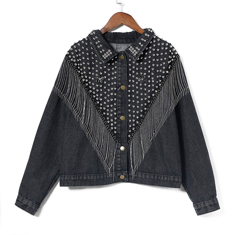 Women Denim Jakcet Rivet Tassel Jean Jackets Turn Down Collar Single Breasted Female Coats 2020 Ladies Streetwear Trending Tops CX200811