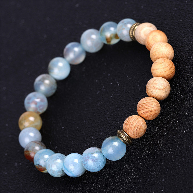 WHOLESALE Natural Ice Crack Agate Beaded Strands Bracelet Volcanic Rock Lava Wooden Beads Essential Oil Diffuser Bracelets Fashion Jewelry