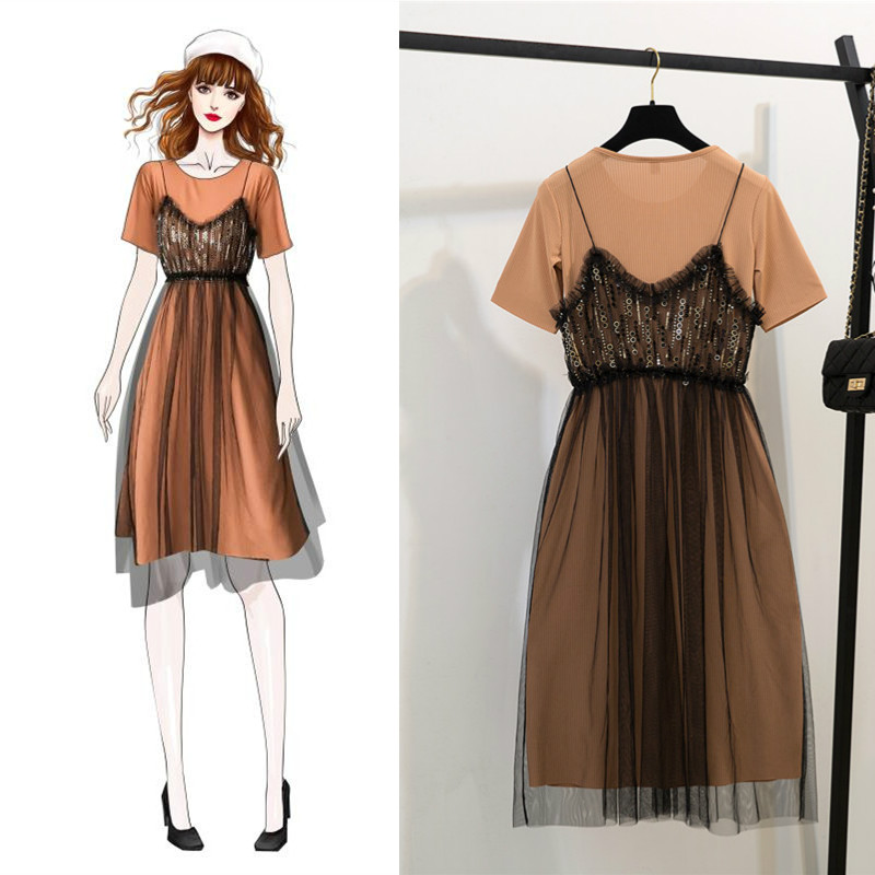 Summer Sequined Long Dress Women Sexy White T Shirt Two Piece Mesh Dress Sashes Plus Size Casual Party Vestidos, Khaki
Summer Sequined Long Dress Women Sexy White T Shirt Two Piece Mesh Dress Sashes Plus Size Casual Party Vestidos, Khaki
