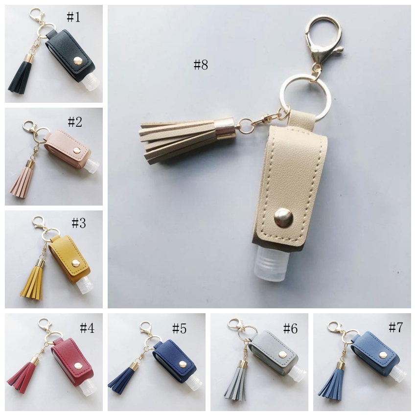 Sanitizer Bottle Holder PU Leather Sanitizer Case Student Tassel Keychain Pendant Hand Sanitizer Covers Gift Accessories 8 Colors DW5820