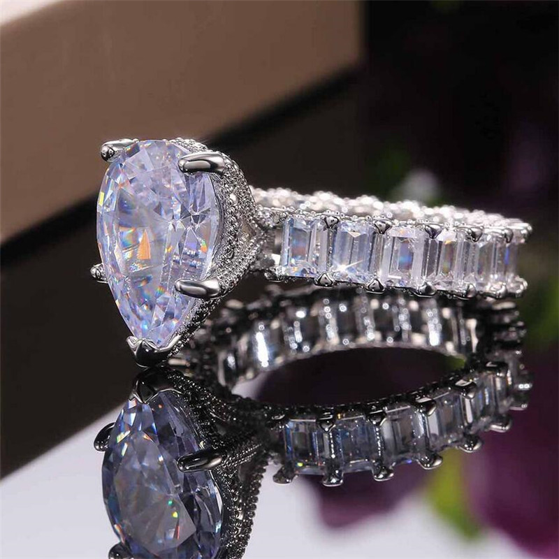 Choucong Brand New Stunning Luxury Jewelry 925 Sterling Silver Pear Cut White Large Diamond Ring Birthstone Women Wedding Band Ring Gift