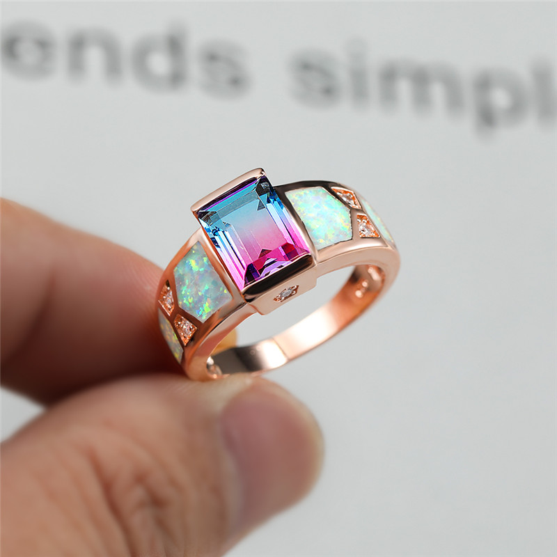 Blue Purple Crystal Rainbow Gradient Zircon Rings For Women White Fire Opal Rose Gold CZ Engagement Ring Female Wedding Jewelry
Blue Purple Crystal Rainbow Gradient Zircon Rings For Women White Fire Opal Rose Gold CZ Engagement Ring Female Wedding Jewelry