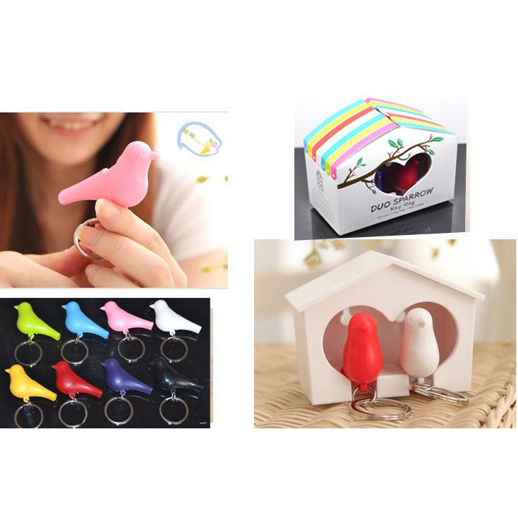 Love Birds Birdhouse Whistle Keychain Sparrow Bird Key Ring Two Birds Novelty Gift Home Decoration Valentine's Day Gift Key Chain