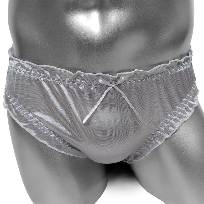 Shiny Nylon Silk Sissy Panties See Through Sexy Frilly Softy Men Briefs Underwear Lingerie for Sissy Underpants Breathable