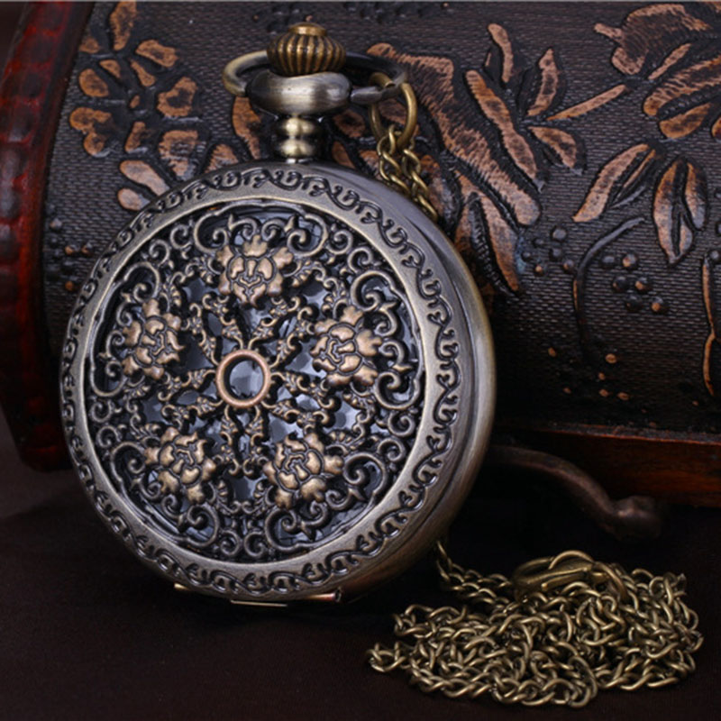Antique Wolf Hollow Quartz Pocket Watch Bronze Color Animal Vine Fob Pendant Waist Chain Clock Men Women Watches Fob Chain Male9723907