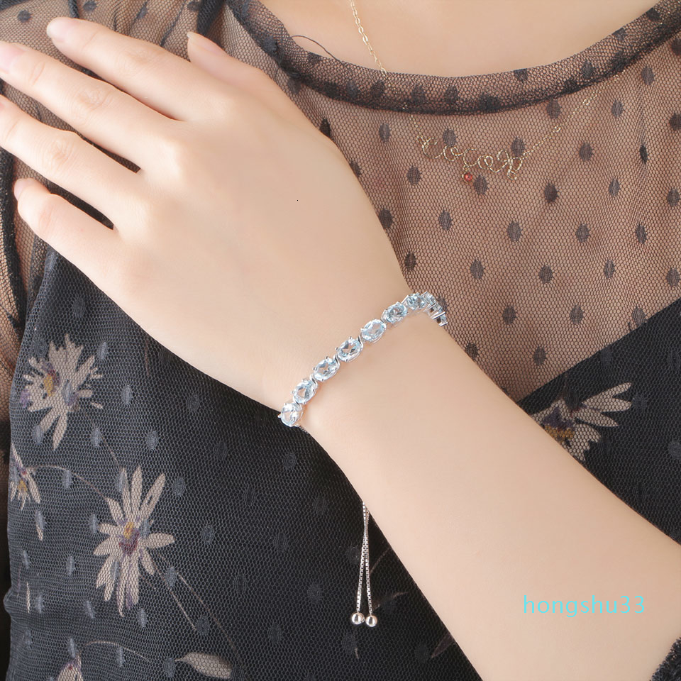 

Hot Sale UMCHO 9ct Natural Sky Blue Topaz Aquamarine 925 Sterling Silver Chain Link Bracelets For Women Fine Jewelry Adjustable Bracelet