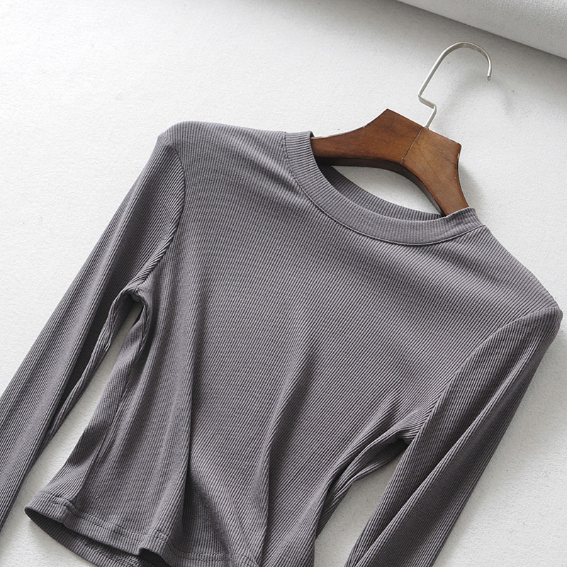 BRADELY MICHELLE Summer sexy women oneck longsleeve Tshirt slim elastic cotton crop tops