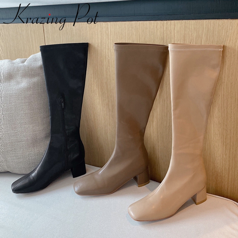 Krazing pot fashion microfiber square toe med heel winter shoes zipper riding boots casual office lady dress knee high boots L35, Black
Krazing pot fashion microfiber square toe med heel winter shoes zipper riding boots casual office lady dress knee high boots L35, Black