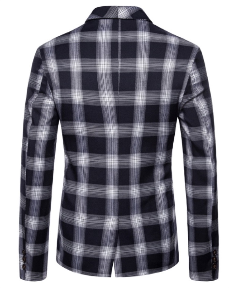 2020 Newest Handsome Casual Fashion Men Retro Style Double-breasted Plaid Block Men Suit Fit Slim Men Coat Jacket