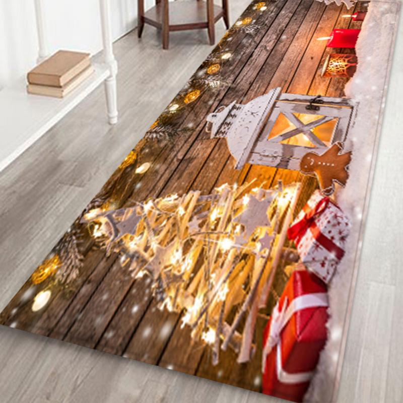 Merry Christmas Decoration Doormat Santa Claus Printing Flannel Floor Mat Non-slip Mats Christmas Home Decoration Door Mat