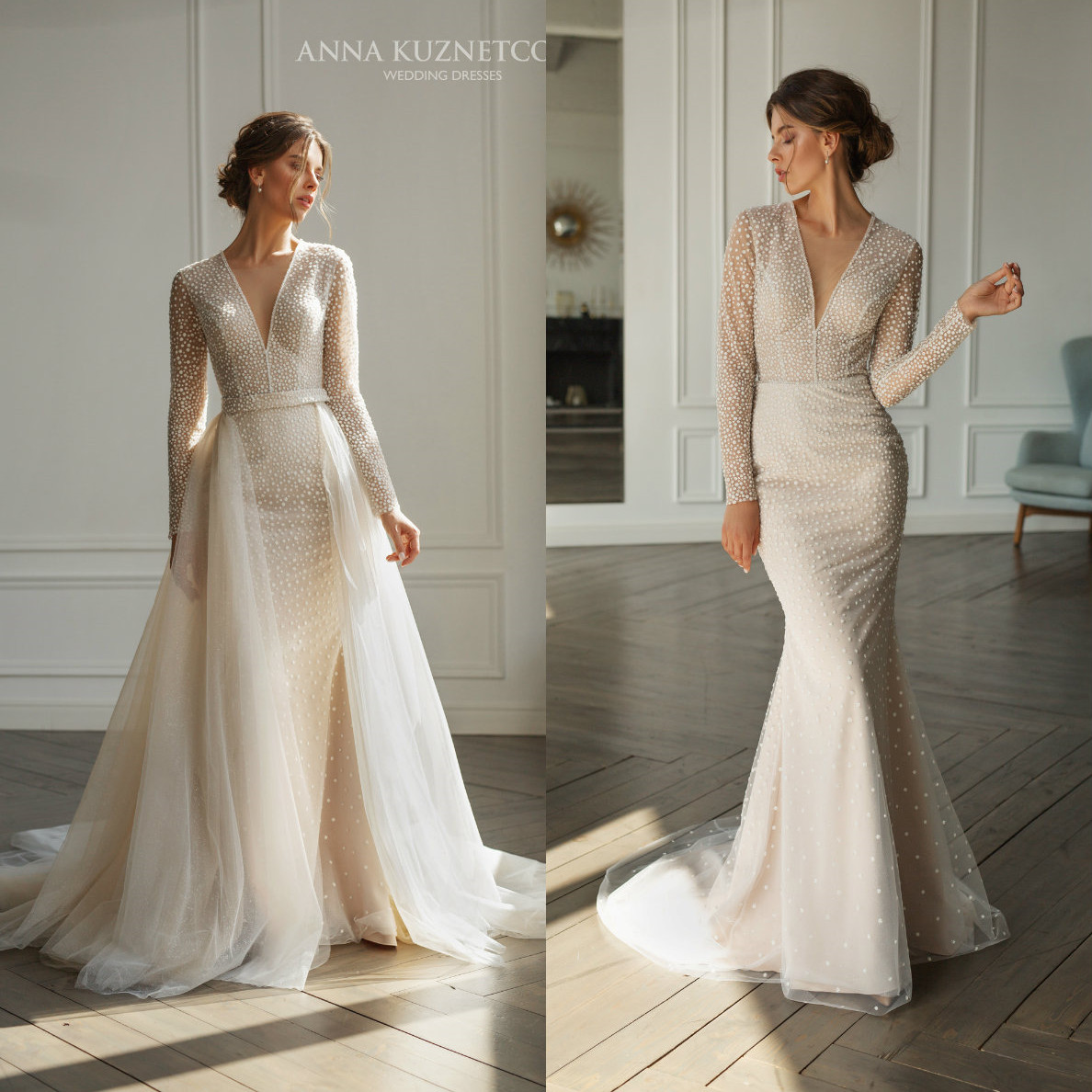 2021 Wedding Dresses V Neck Long Sleeves Lace Appliques Dot Bridal Gowns Custom Made Button Back Detachable Train Wedding Dress, Champagne
2021 Wedding Dresses V Neck Long Sleeves Lace Appliques Dot Bridal Gowns Custom Made Button Back Detachable Train Wedding Dress, Champagne