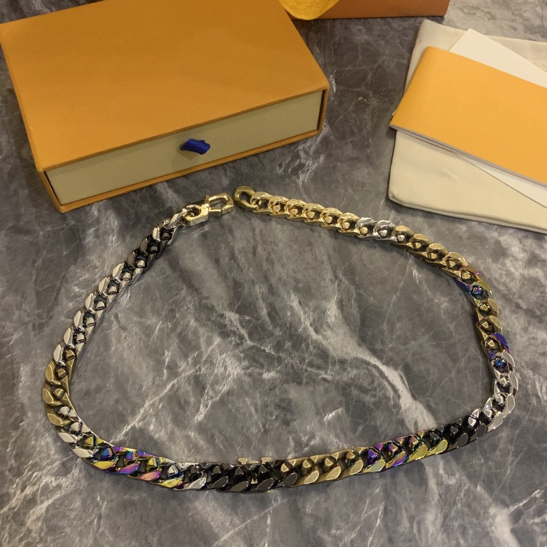 Man Necklace stitching color modeling chain necklaces polished enamel crystal chain link necklace hip hop trend charm necklace