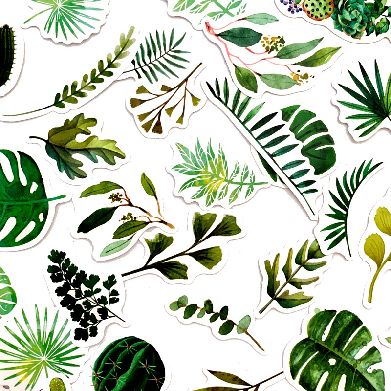 5 Sets = 300PCS Plant Green Leaf Stickers Ins Wind Small Fresh Stickers Water Cup Mobile Phone Notebook Stationery Stickers
