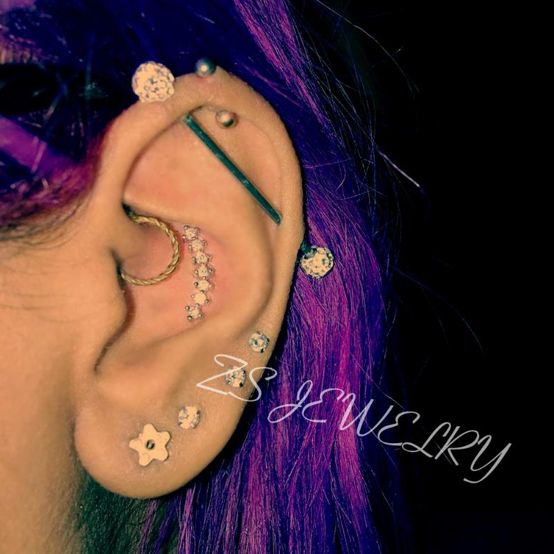 Stainless Steel Ear Cartilage Piercing Earrings Curve Seven CZ Stud Conch Oreille Jewelry