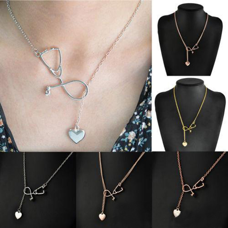 Hot Selling Medical Jewelry Alloy I Love You Heart Pendant Necklace Stethoscope Necklace for Nurse Doctor Jewelry Gift Wholesale