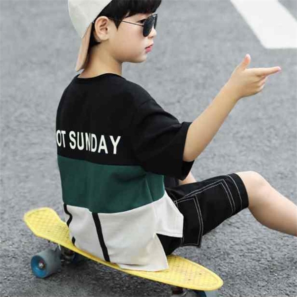 10 12 Years Children Clothing Summer Boys' Tracksuit Color Stitching T-Shirt Outfit Teenage Sport Suit For Boys Clothing Sets