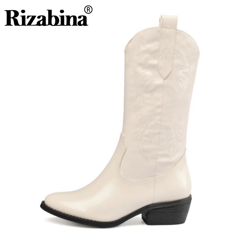 RIZABINA Genuine Leather Women Mid Calf Boots Solid Color Slip On Thick Heels Shoes Autumn Winter Women Footwear Size 34-43, Beige
RIZABINA Genuine Leather Women Mid Calf Boots Solid Color Slip On Thick Heels Shoes Autumn Winter Women Footwear Size 34-43, Beige