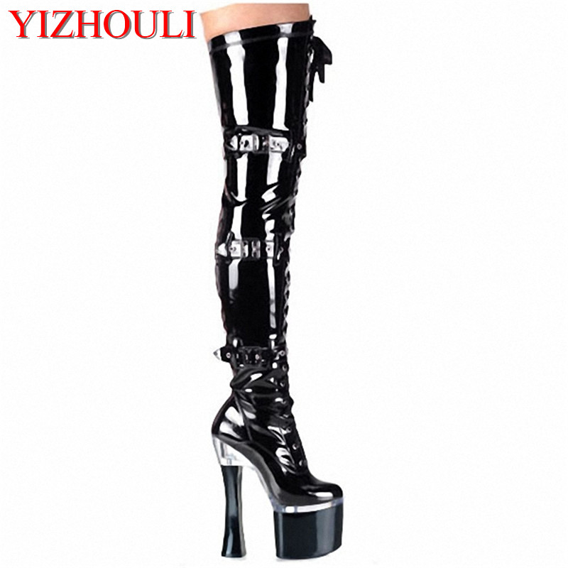 18cm high-heeled shoes thick heel front strap tall boots platform boots hasp 7 inch Unusual sexy Thigh High for Women, Black
18cm high-heeled shoes thick heel front strap tall boots platform boots hasp 7 inch Unusual sexy Thigh High for Women, Black