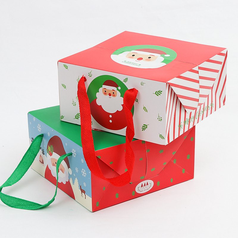 Gift Wrap Christmas Cake Box Cartoon Santa Claus Packaging Party Favor Square Dessert Bags Xmas Decorations Boxes With Handle Red Gre