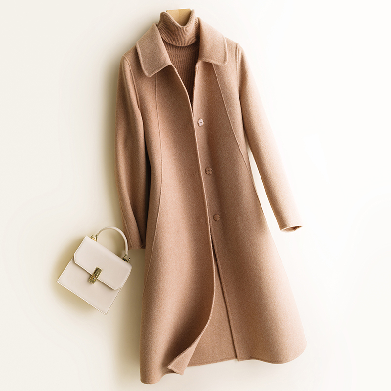 Korean Solid Women's Double-sided Coat 2020 New Autumn Winter Warm Wool Overcoat Female Long Suit Collar Woolen Jacket