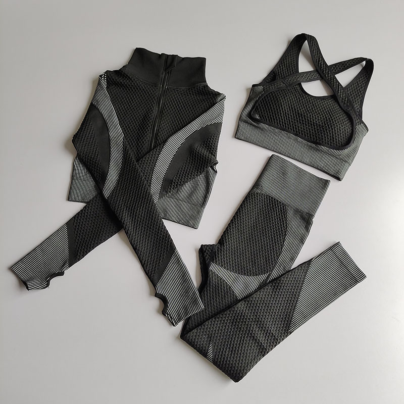 3pcs Sets Women Yoga Set Workout Clothes for Women Sports Bra&zipper Top&yoga Pants Gym Wear Workout Clothes, Pink