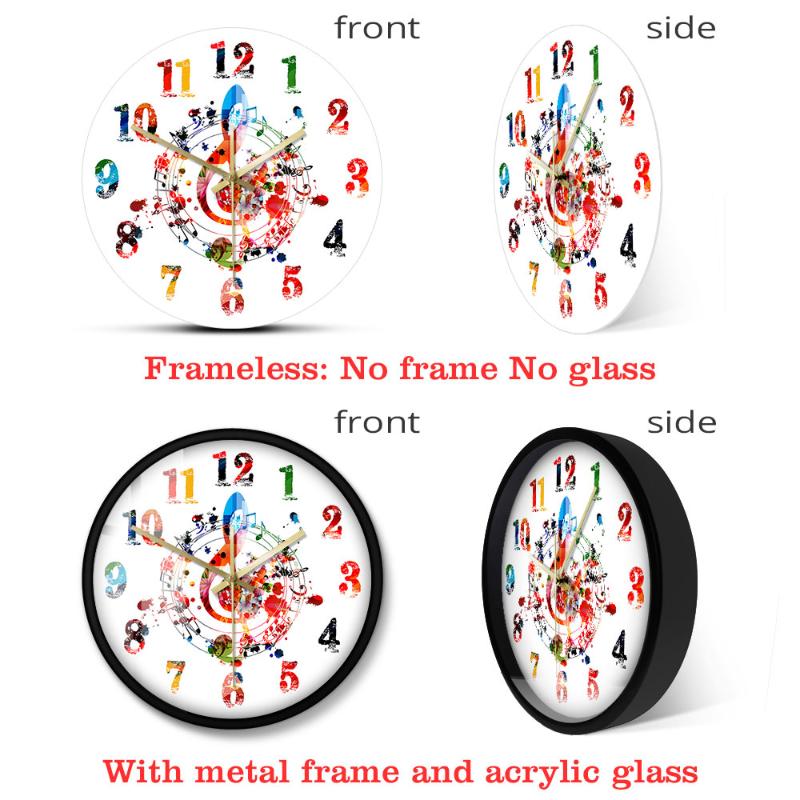 Colorful G-clef Treble Symbol with Music Notes Wall Clock Creative Rhythmic Ornate Home Decor Melody Musical Sign Art Wall Watch
