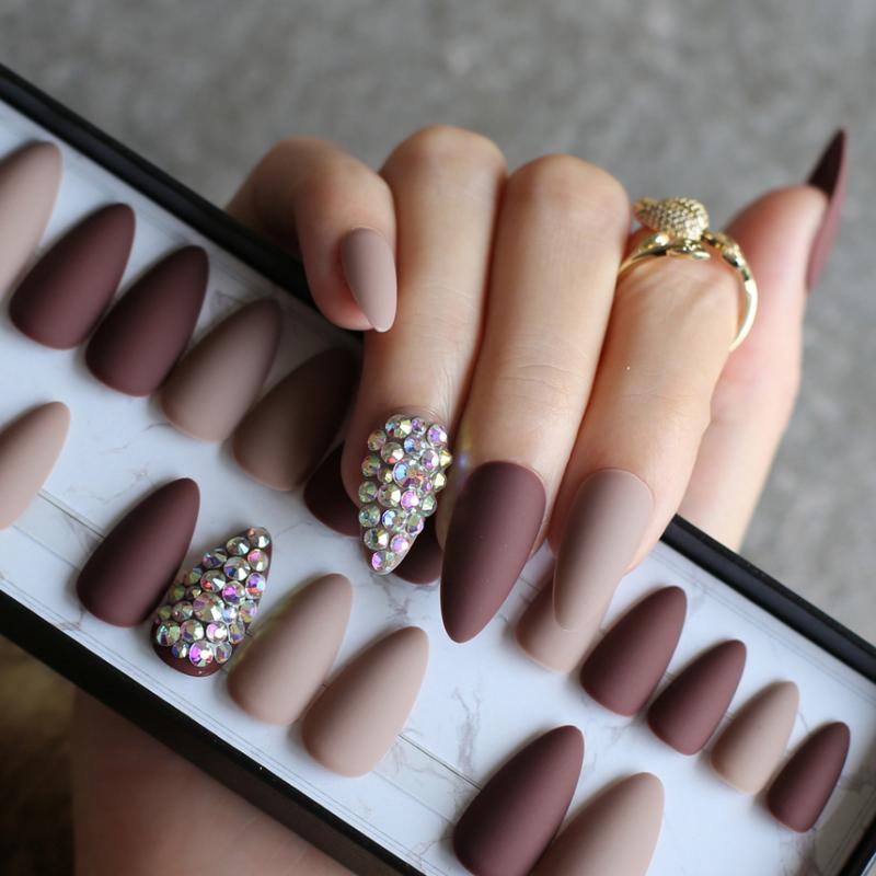 Dark coffee full crystal stiletto fake nails nude full set 28pcs medium customize DIY Teardrop-shaped Matte Fake nails, Box-nude
Dark coffee full crystal stiletto fake nails nude full set 28pcs medium customize DIY Teardrop-shaped Matte Fake nails, Box-nude