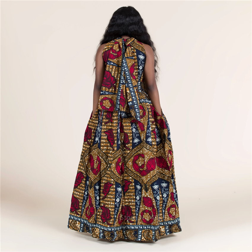 Fashion 2020 Sleeveless African Dresses for Women Sexy Dashiki Print Long Robe Halter Ladies Ankara Africaine Plus Size Clothing CX200813