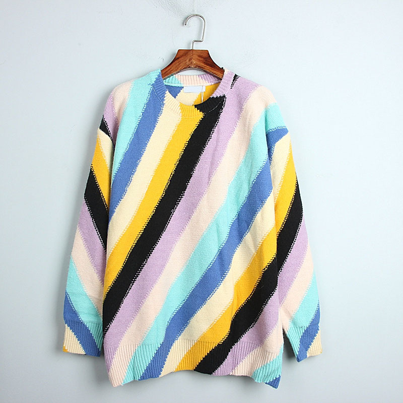 Rainbow Striped sweaters women winter 2020 knitted Thick clothes Patchwork fashion Casual oversized pullover Loose female sale
Rainbow Striped sweaters women winter 2020 knitted Thick clothes Patchwork fashion Casual oversized pullover Loose female sale