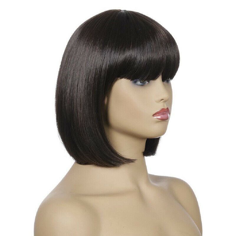 Women Ladies Wigs Short Straight Bob With Bangs Wig Synthetic Hair Cosplay Party