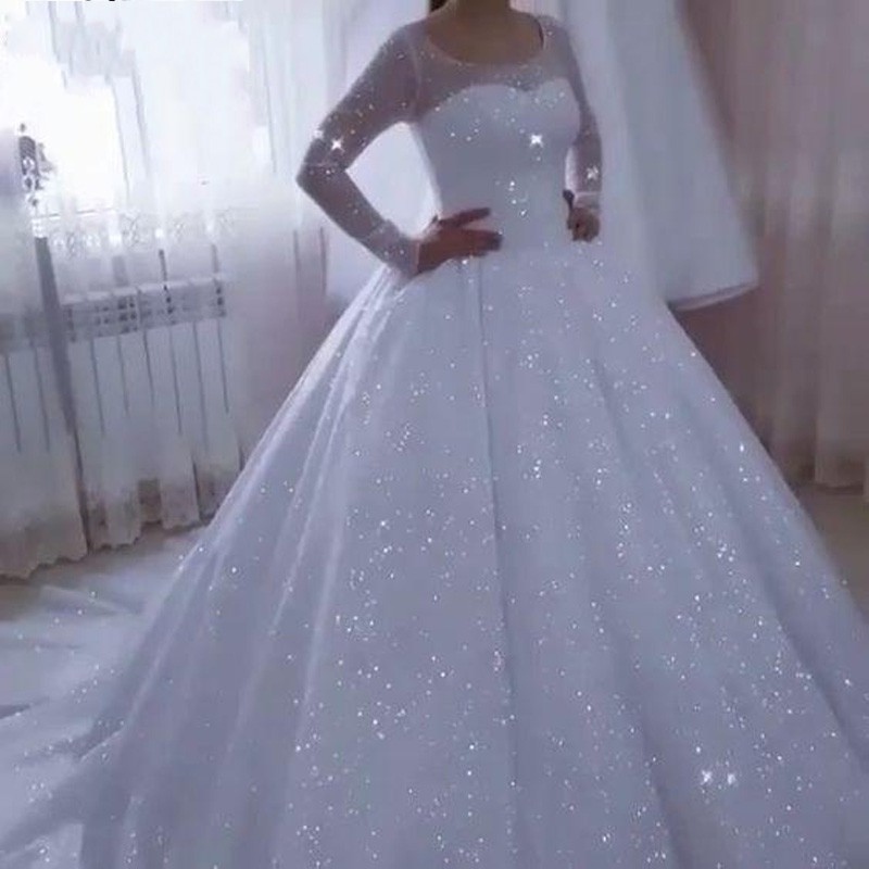 Sparkle Sequins Wedding Dress 2025 Ball Gown Long Sleeve Plus Size Princess Bridal Gowns for Women Robe De Mariee Vestido De Noiva