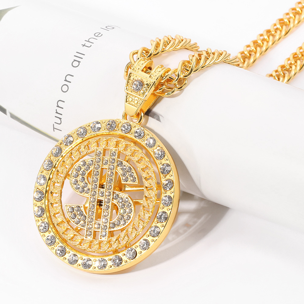 high quality iced out sparking bling hip hop Pendant Necklaces women men jewelry choker Link chain gold silver US Dollar necklace Jewellry