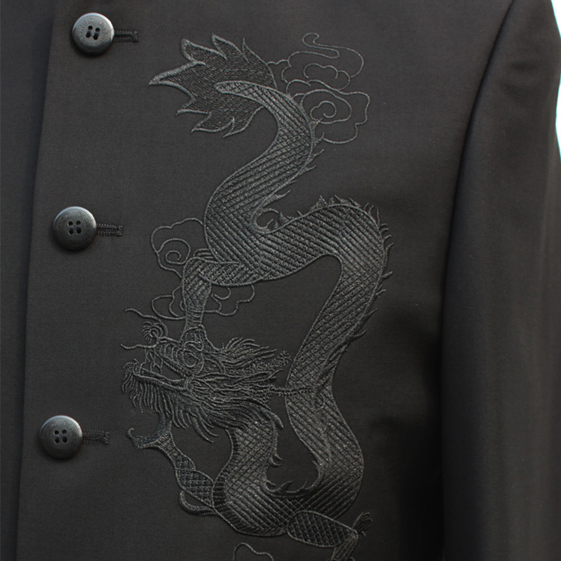 Dragon Embroidery Men Chinese Style Tunic Suit Jacket Mandarin Stand Collar New 2020 Kung Fu Coat Single Breasted Black LJ200923