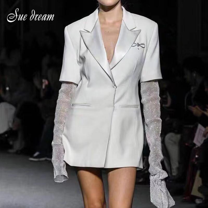 Summer 2020 New Women' White Slim Trench Coat Deep V-Neck Crystal Fishnet Single-Breasted Fashion Party Club Coat, Black
Summer 2020 New Women' White Slim Trench Coat Deep V-Neck Crystal Fishnet Single-Breasted Fashion Party Club Coat, Black