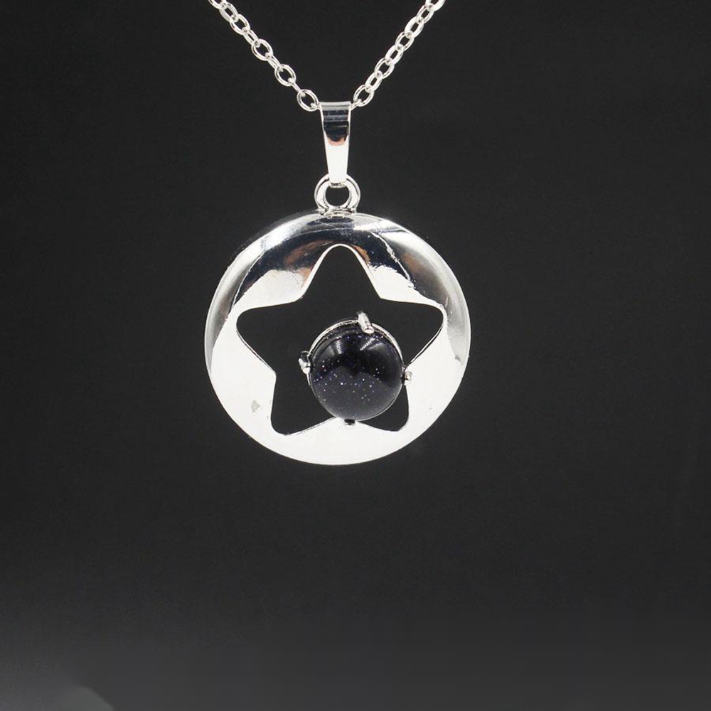 QIMOSHI Natural Stone Star Pendant Necklace for Women Girl Birthstone Crystal Chakra Yoga Druzy Romantic Friendship Jewelry